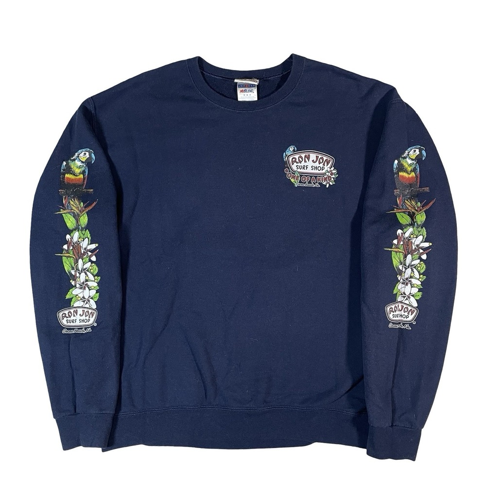 Ron Jon Surf Shop Crewneck Sweatshirt Mens M Floral Hawaiian Cocoa Beach Blue - Picture 3 of 9